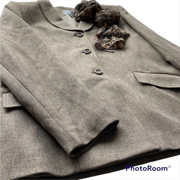 Le Suit Collections Blazer Jacket Size 12 Brown Scarf 2pc Set workwear - Picture 5 of 10